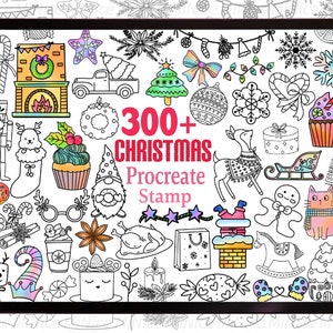 300 Weihnachten Procreate Stempel - Winter Procreate Stempelpaket - Weihnachtsbürsten Stempel - Weihnachten Gekritzel Procreate Paket