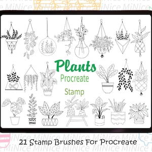 21 sellos Procreate de plantas colgantes - Paquete de sellos Procreate de plantas en macetas - Sellos de pinceles de plantas - Sellos de pinceles de plantas colgantes Procreate