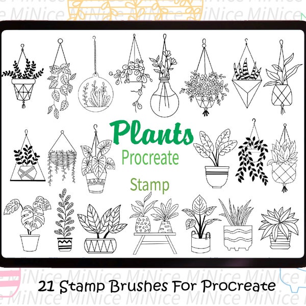 21 Hanging Plants Procreate Stamp - Potted Plants Procreate Stamp Pack - Plants Brushes Stamp - Hanging Plant Stamps Brushes Procreate