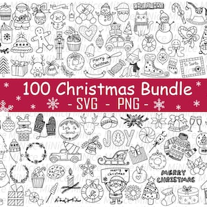 Paquete de 100 SVG navideños, Svg navideños, silueta navideña, paquete SVG de Papá Noel, PNG navideño, clipart navideño