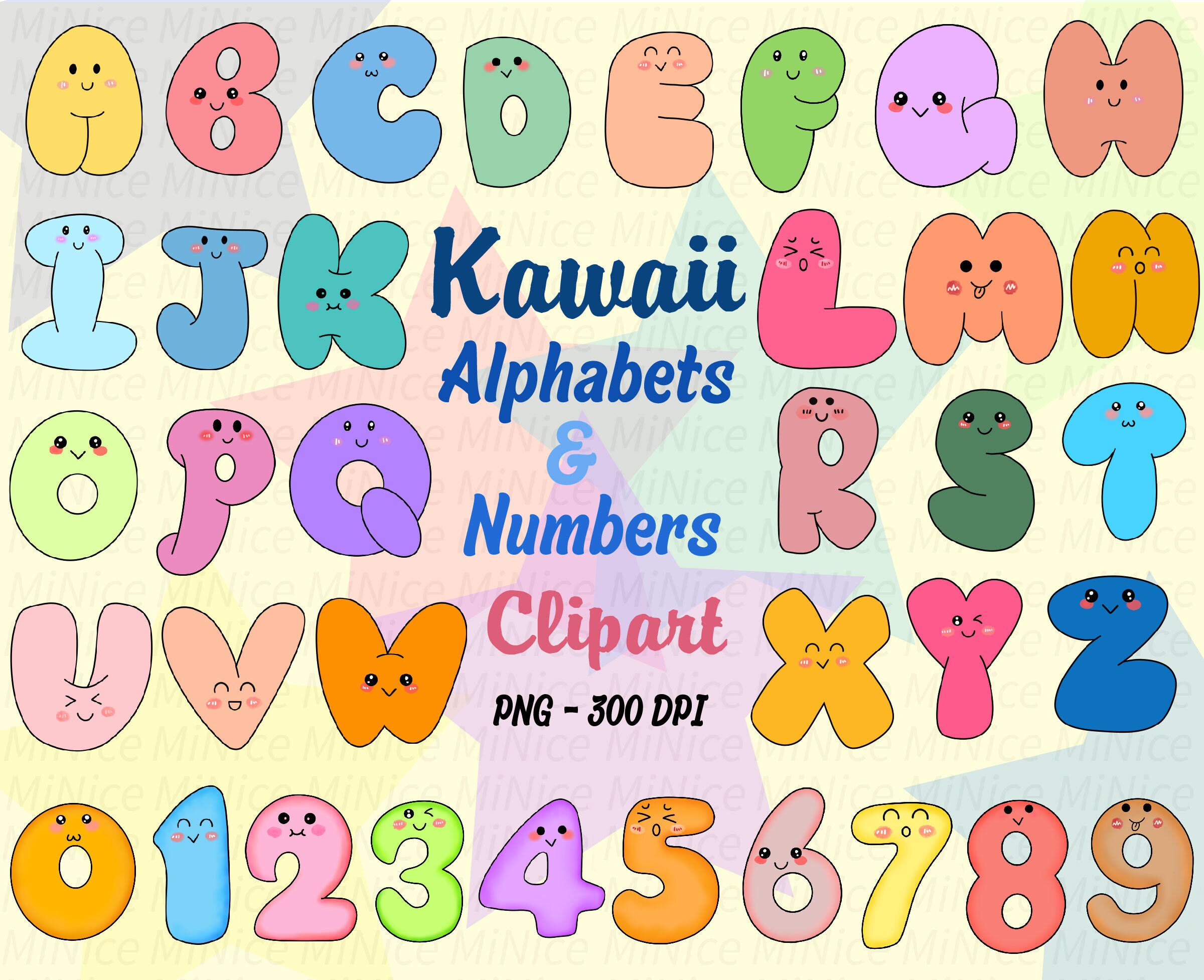Kawaii Alphabets Clipart Doodle Numbers Clipart Cute Alphabets Etsy UK