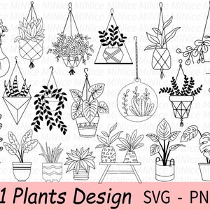 Plants SVG Bundle, Hanging Plant Svg ,Gardening Silhouette ,Leaves SVG Bundle , Greenery PNG