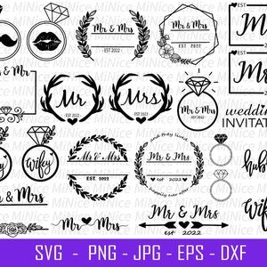 Mr and Mrs SVG ,  Mr & Mrs Split Monogram SVG , Wedding cricut , Wedding SVG , Wedding Silhouette, Ring Png Dxf Jpg