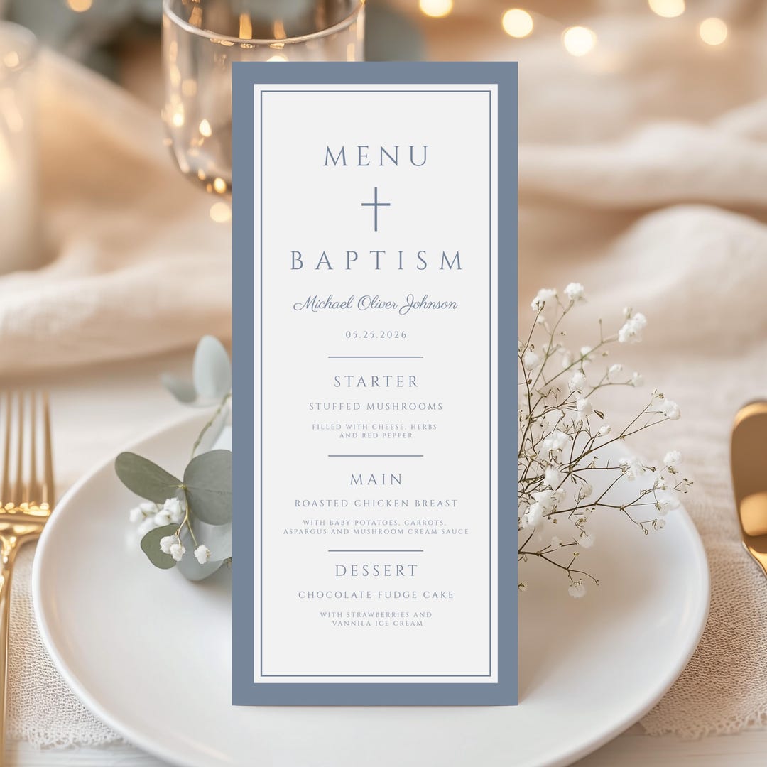 Boys Baptism Menu Template, Printable Boy Christening Menu, Dusty Blue ...