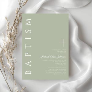 Sage Green Baptism Invitation Template, Gender Neutral Baptism Printable Invitation, Digital Baptism Invitation
