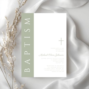 Sage Green Baptism Invitation Template, Boy Baptism Printable Invitation, Digital Download Baptism Invitation