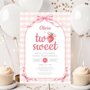 Two Sweet 2nd Birthday Invitation Template, Editable Second Birthday Girl Invite, Printable Strawberry Second Birthday Invitation, Corjl