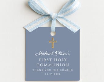 Blue Boy First Communion Favor Tag Template, Printable First Holy Communion Git Tag, Digital Download Thank You Tag, JetTemplate