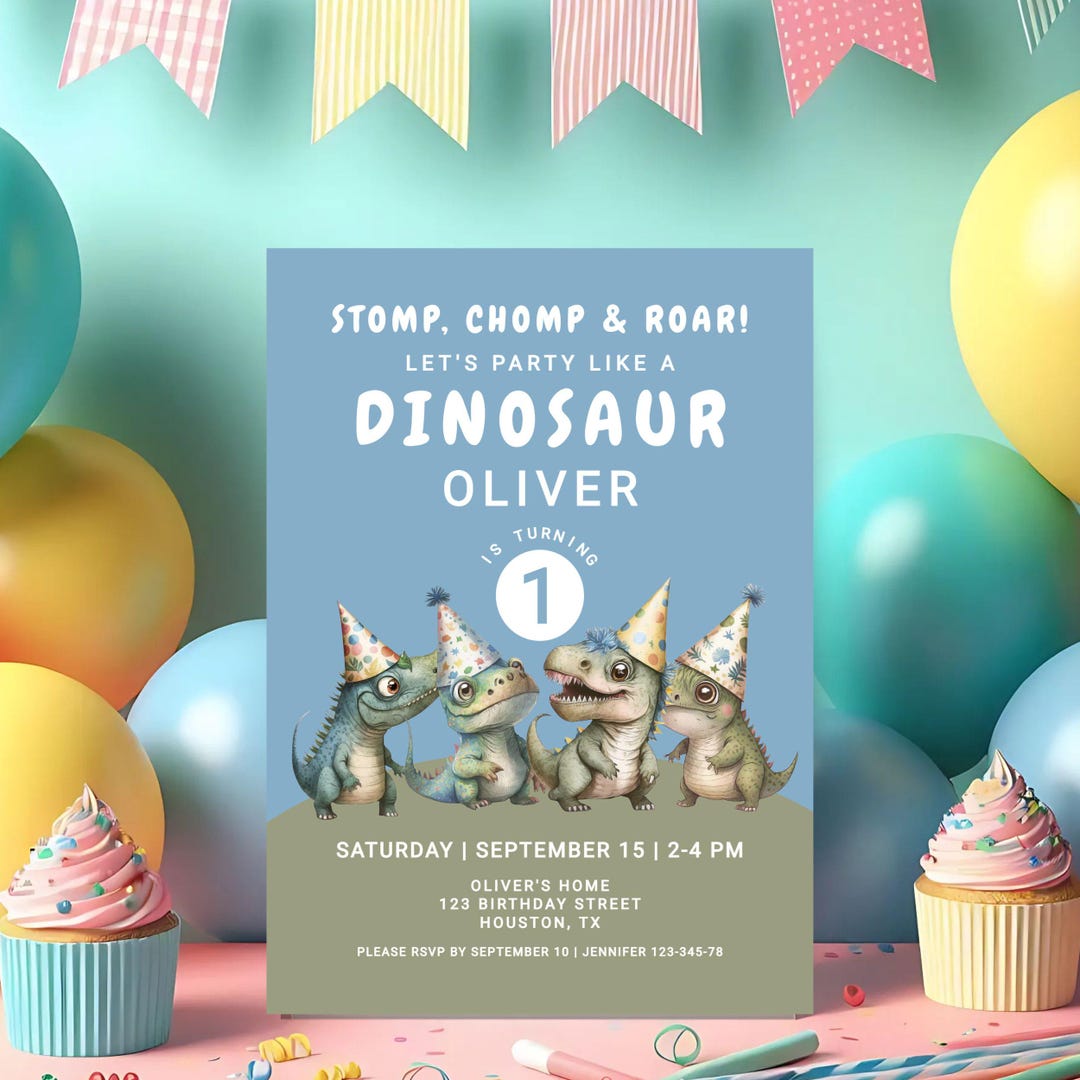 Printable Dino 1st Birthday Invitation Template - Etsy