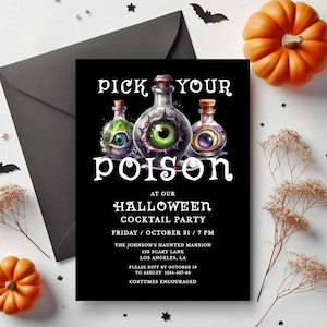 Halloween Cocktail Party Invitation Template, Pick Your Poison, Halloween Printable Invitation, Halloween Digital Invite