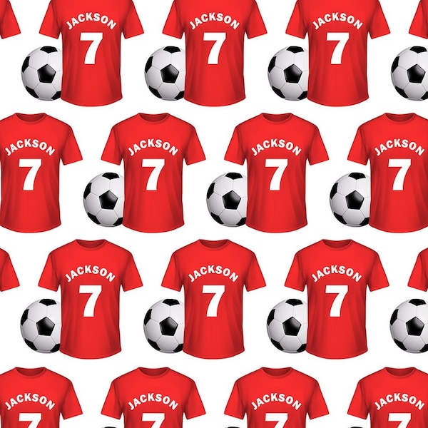 Personalised Football Sports Red Name Wrapping Gift Wrap Paper  Any Age Number