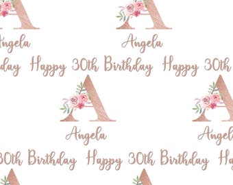 Personalised Wrapping Paper Birthday Rose Gold Letter Initial Name Girls Ladies Age