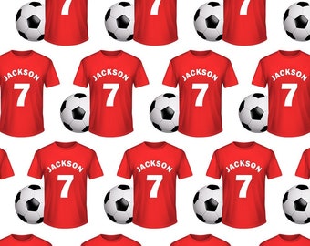 Personalised Football Sports Red Name Wrapping Gift Wrap Paper  Any Age Number