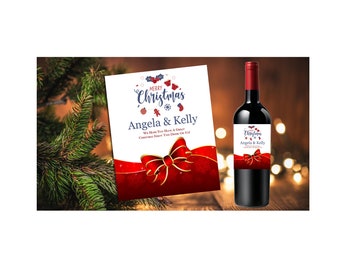 PERSONALISED WINE BOTTLE LABEL STICKER CHRISTMAS STOCKING FILLER RED WHITE ROSE