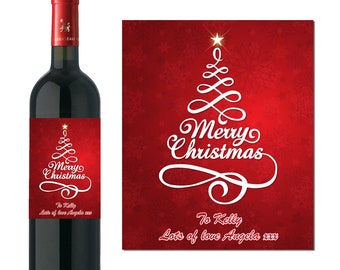PERSONALISED WINE BOTTLE LABEL STICKER CHRISTMAS STOCKING FILLER RED WHITE ROSE