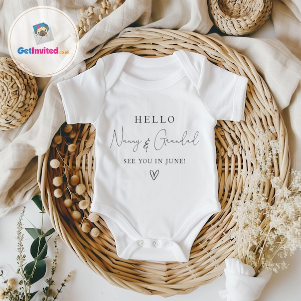 Grandparent Reveal Baby Vest | Personalised Nanny and Grandad Announcement Bodysuit | New Baby Surprise Idea | Pregnancy Reveal to Family