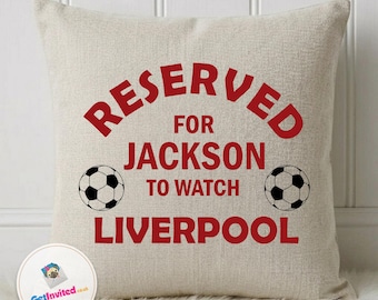 Personalised Football Gift, Reserved For Any Name Any Team Cushion, Custom Football Linen Cushion, Match Day Gift