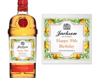 Personalised Tanqueray Sevilla Bottle Gin Alcohol Happy Birthday Novelty Label