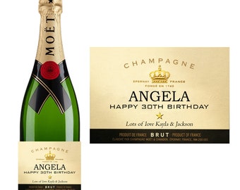 Personalised Champagne Gold Bottle Adult Label Happy Birthday Wedding Anniversary Name Age