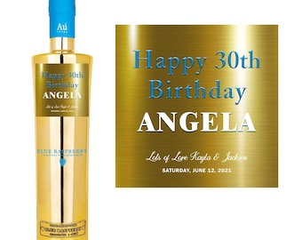 Personalised AU Vodka Blue Bottle Label Sticker Gift Birthday Novelty Adult Any Name Age  Man Woman