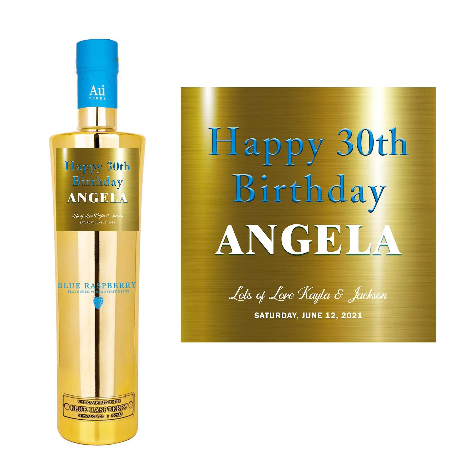 Personalised AU Vodka Blue Bottle Label Sticker Gift Birthday Etsy UK