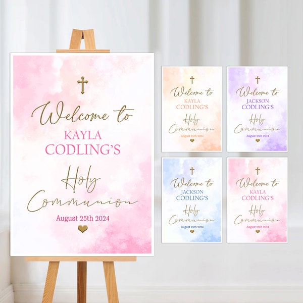 Personalised Holy Communion Welcome Sign - A2, A3 or A4 - Printed/ Foam Board or Digital copy