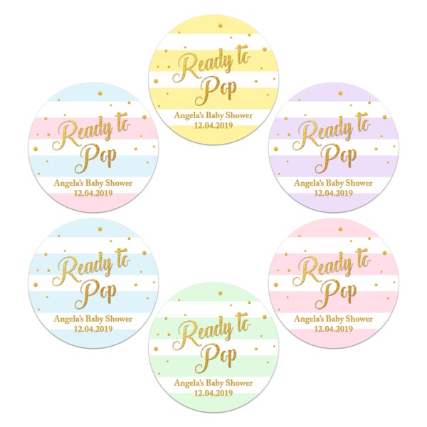 Ready To Pop Baby Shower Round Stickers Boy Girl Personalised