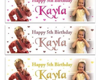 Personalised Photo Happy Birthday Kids Boy Girl Adults Any Age Name Party Banners