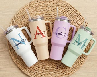 Personalized 40oz Travel Mug | Name Insulated Cup with Straw & Handle