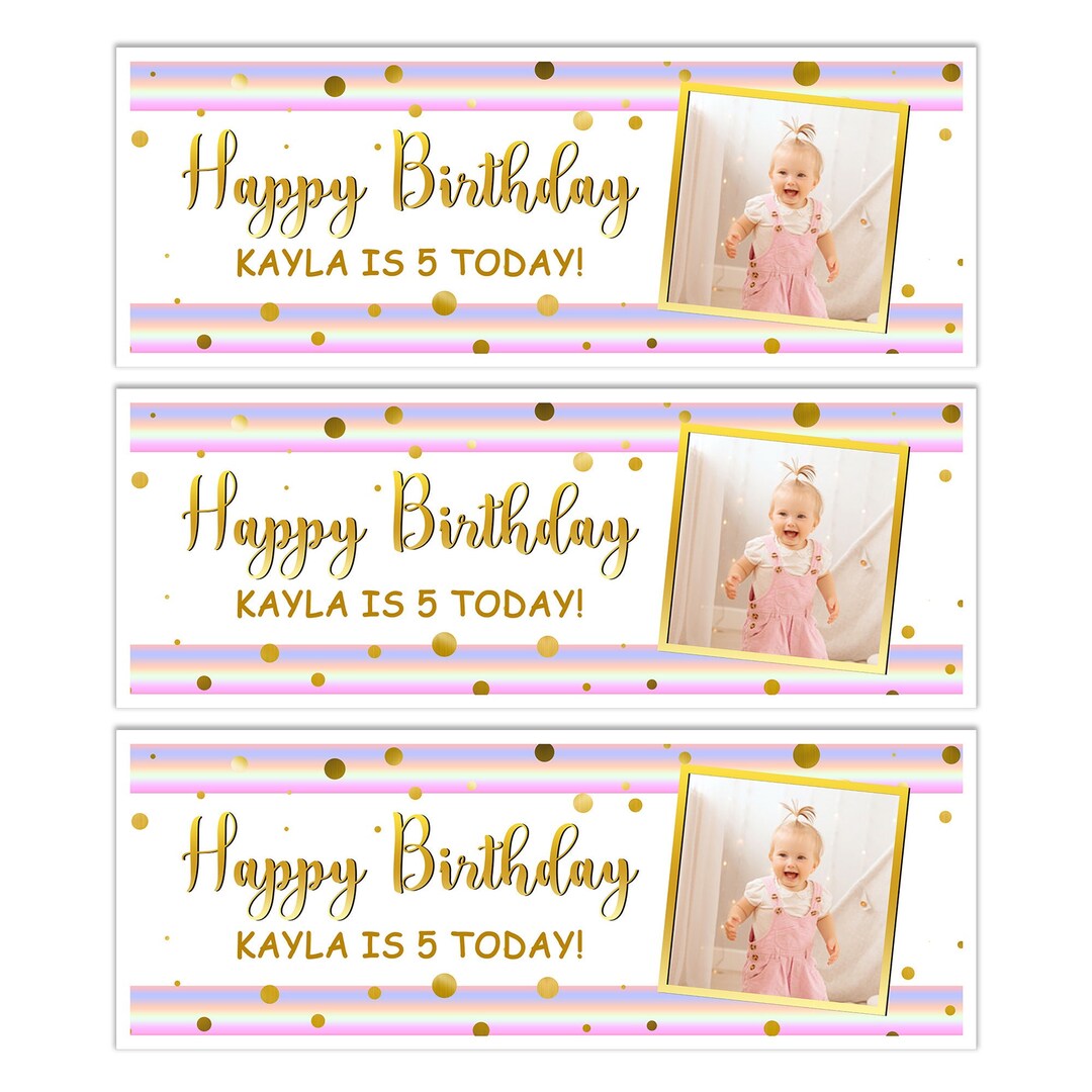 Girls Personalised Happy Birthday Photo Name Banner - Etsy UK