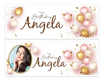 Rose Gold 18th Birthday Banner with Photo | Personalised 21st Party Decoration for Her,Custom 30th 40th 50th Birthday Wall Decor