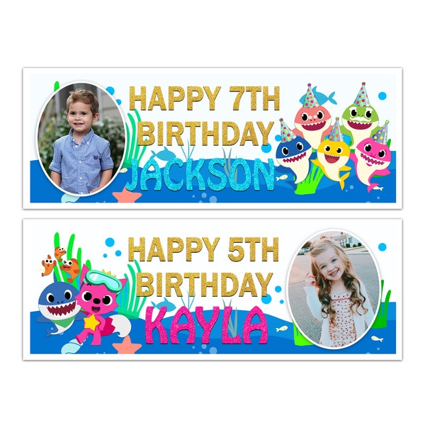 Baby Shark Birthday Banner Photo Girls Boys Wall Decoration Kids Childrens