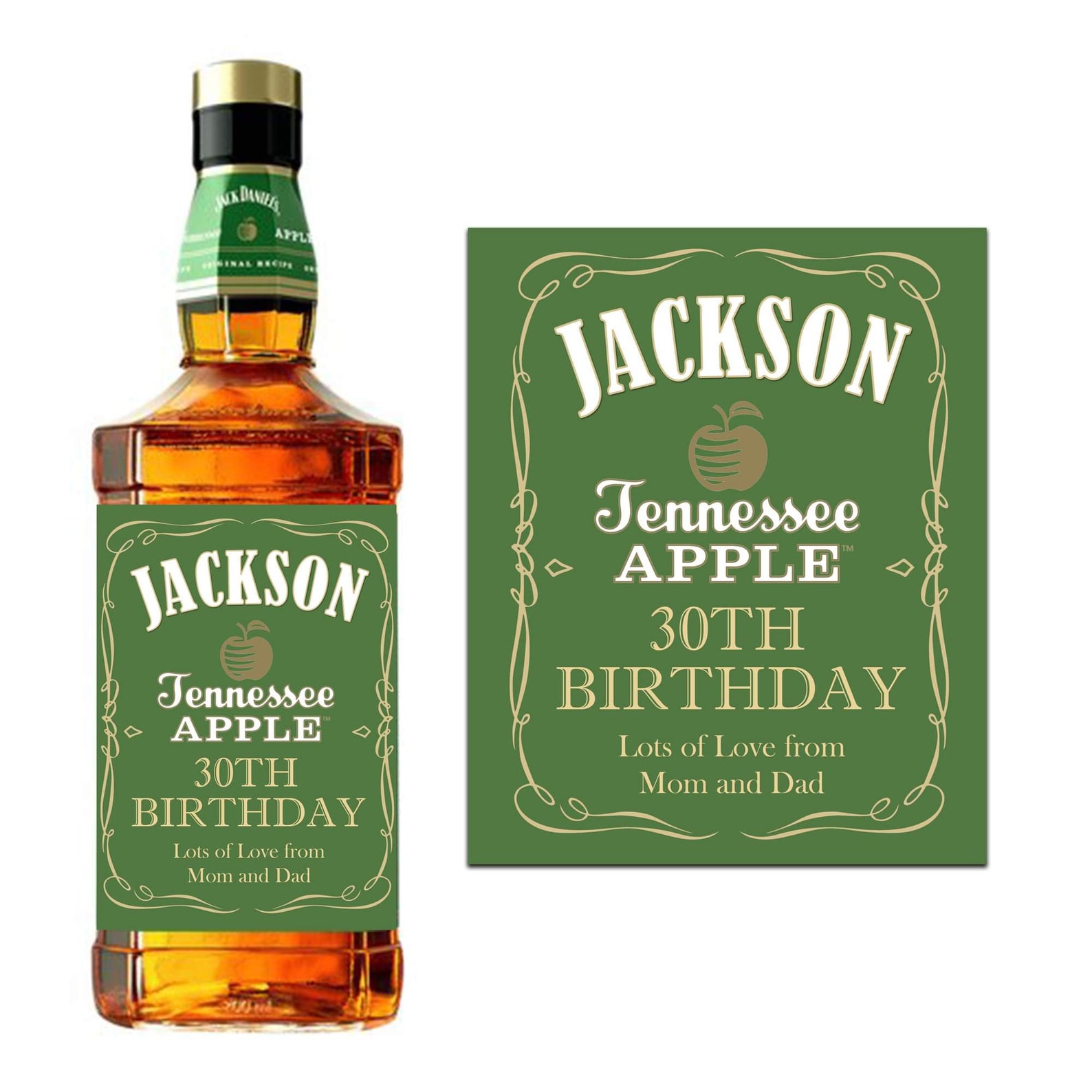Personalised Jack Daniels Apple Bottle Alcohol Green Label Etsy