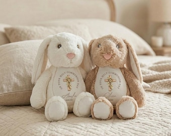 Personalised First Holy Communion Bunny Soft Toy | Custom Communion Gift for Girls & Boys | Keepsake Teddy | Religious Gift | Custom Plush