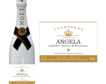 Personalised Moet White Champagne Bottle Label Happy Birthday Wedding New  Home Name Age