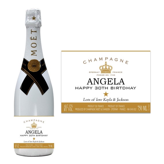 Personalised Moet White Champagne Bottle Label Happy Birthday Wedding New  Home Name Age