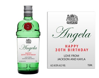 Personalised Tanqueray Bottle Gin Alcohol Happy Birthday Adult Novelty Label
