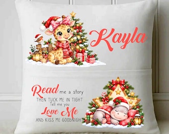 Christmas Reading Cushion Personalised Childrens Xmas Gift Book Pillow Custom Festive Storytime Decor Girls