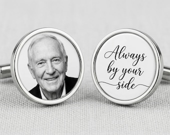 Custom Photo Cufflinks, Personalised Message Cufflinks for Groom or Dad, Memorial Gift, Wedding Jewellery, Always By Your Side, Gift Boxed