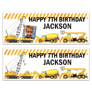 Personalised Builder Digger JCB Dumper Trucks Construction Happy Birthday  Banner