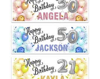 Personalised Happy Birthday Name Age Wall Banners
