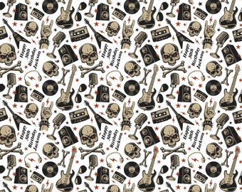 Personalised Name Wrapping Paper Rock Star Skull Guitar Happy Birthday