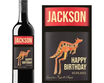 Personalised Yellow Tail Jammy Red Roo Wine Alcohol Label Sticker Novelty
