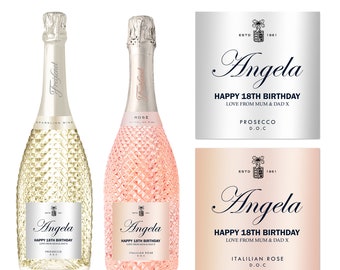 Personalised White Rose Gold Prosecco Bottle Label Sticker Any Occasion