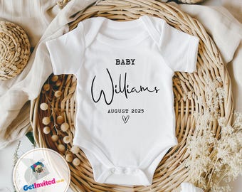 Personalised Baby Vest, Pregnancy Announcement, Baby Name Surname, Baby Gift New Baby, Due Date Reveal,