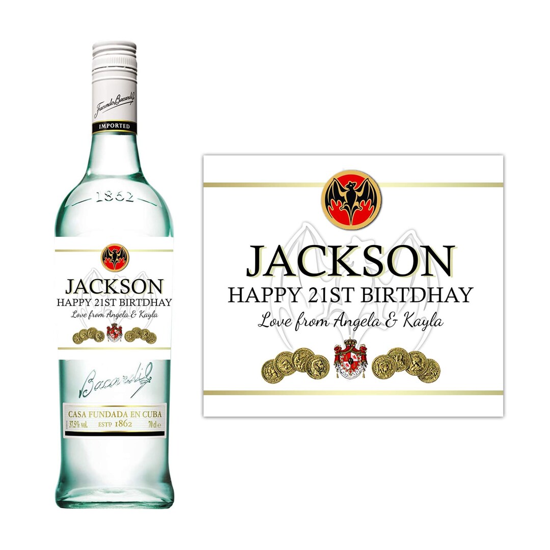 Personalised Bacardi White Rum Bottle Alcohol Label Sticker Birthday