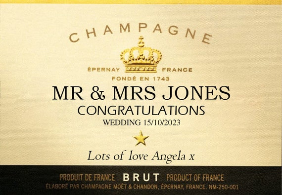 Personalised Champagne Gold Bottle Adult Label Wedding 