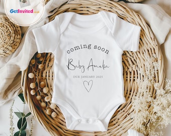 Personalised Baby Vest, Pregnancy Announcement, Coming Soon Baby , Baby Gift New Baby, Due Date Reveal,