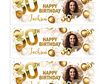 Personalised Gold Photo Happy Birthday Banner