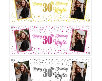 Personalised Photo Happy Birthday Kids Boy Girl Adults Any Age Name Party Banners